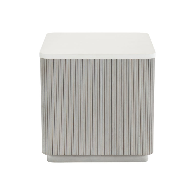 Gray and White Faux Stone Square Side Table
