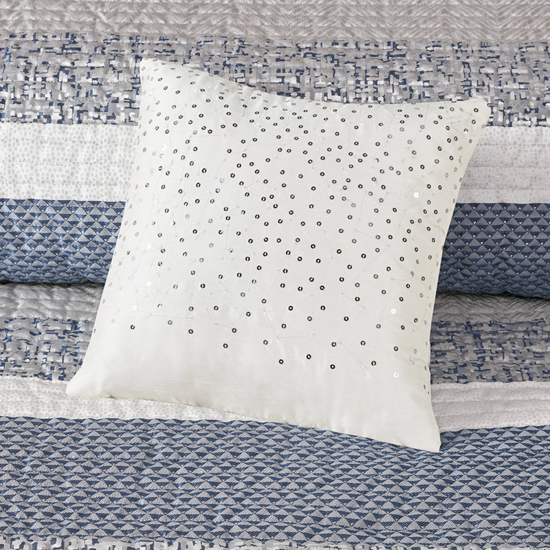 Courtepointe bleu marine double / grand avec coussins plissés et brodés - Élégant 6 pièces chaud, Marine