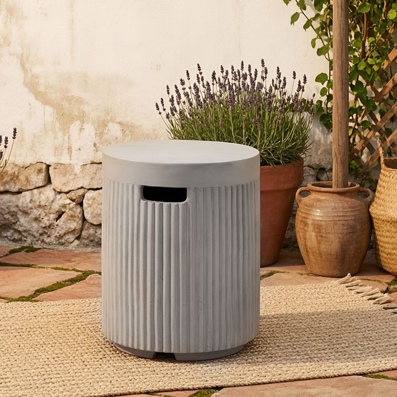 Table de couverture de réservoir de propane avec aspect de pierre cannelé vertical et fentes pour poignée, Gris