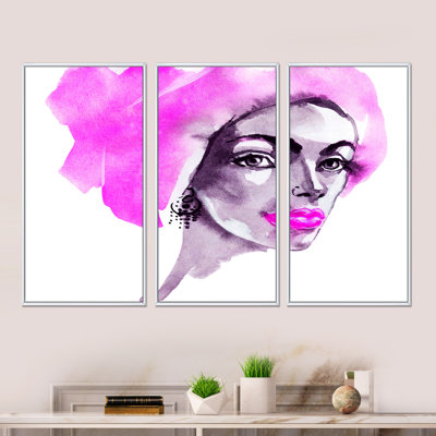 Afro American Woman Fashion Portrait - 3 pièces, reproduction sur cadre flottant sur toile