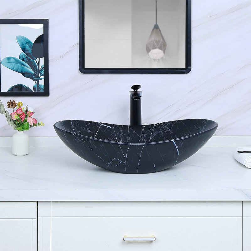 Évier vasque 24,5 "x 13,8" noir mat avec bonde escamotable