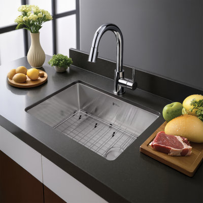 Évier de cuisine à simple cuve en acier inoxydable calibre 16 avec coins arrondis encastrés Fine Fixtures