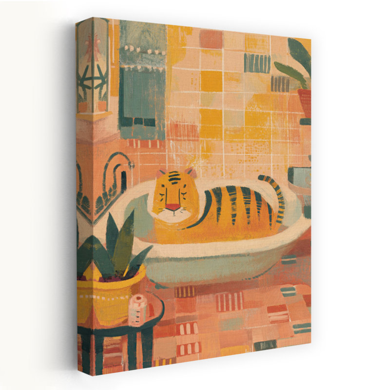 Tiger's Oasis, art moderne tigre fantaisiste et ludique, H 48 po x l 32 po
