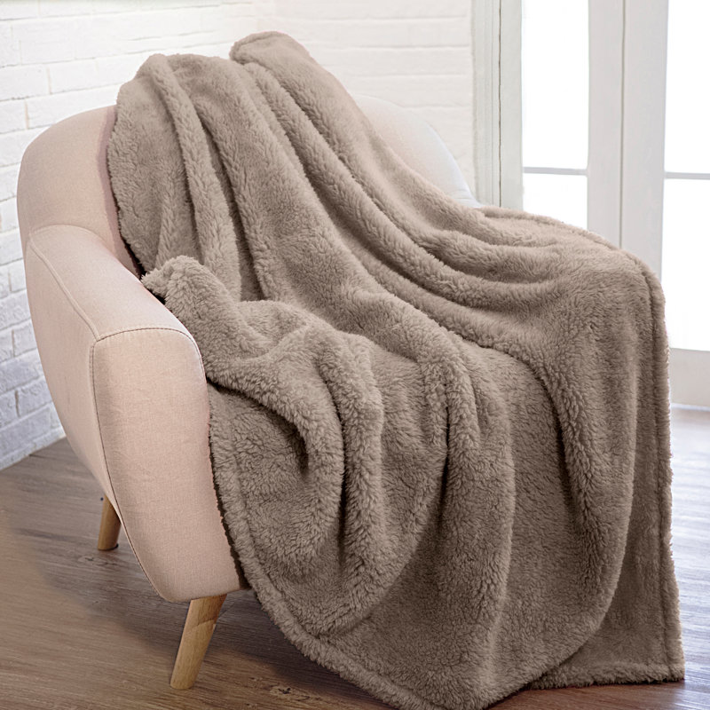 Taupe Twin Sherpa Fleece Faux Fur Blanket