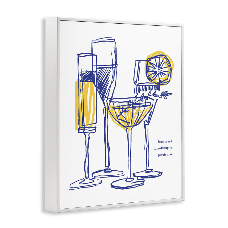 «Let Drink», verres à cocktail abstraits encadrés, estampe numérique, H 14 po x l 11 po, Giclée encadrée blanc bord de mer