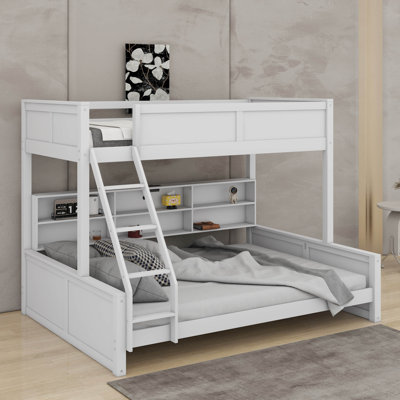 Twin XL Over Queen Bunk Bed With Storage Cabinets And USB Ports