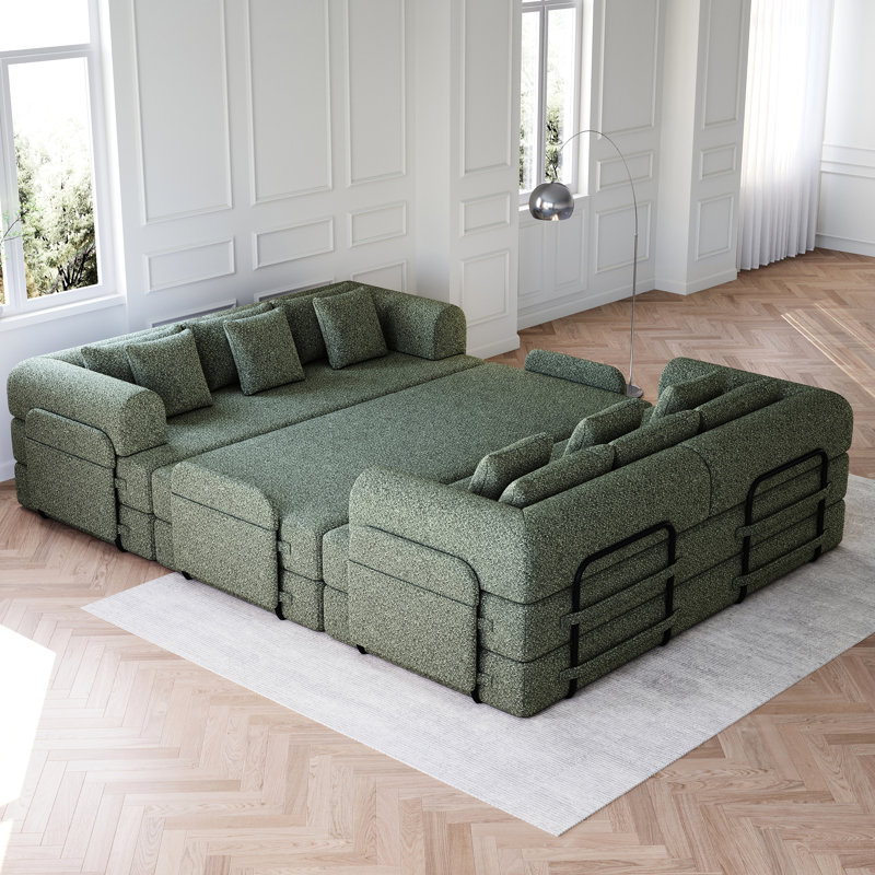 Lit convertible de 78,7 pouces, canapé-lit en chenille 2 pièces avec poche latérale, méridienne, 4 sièges, coussins confortables, sans assemblage, coussin de rangement intégré, matelas pliable,
