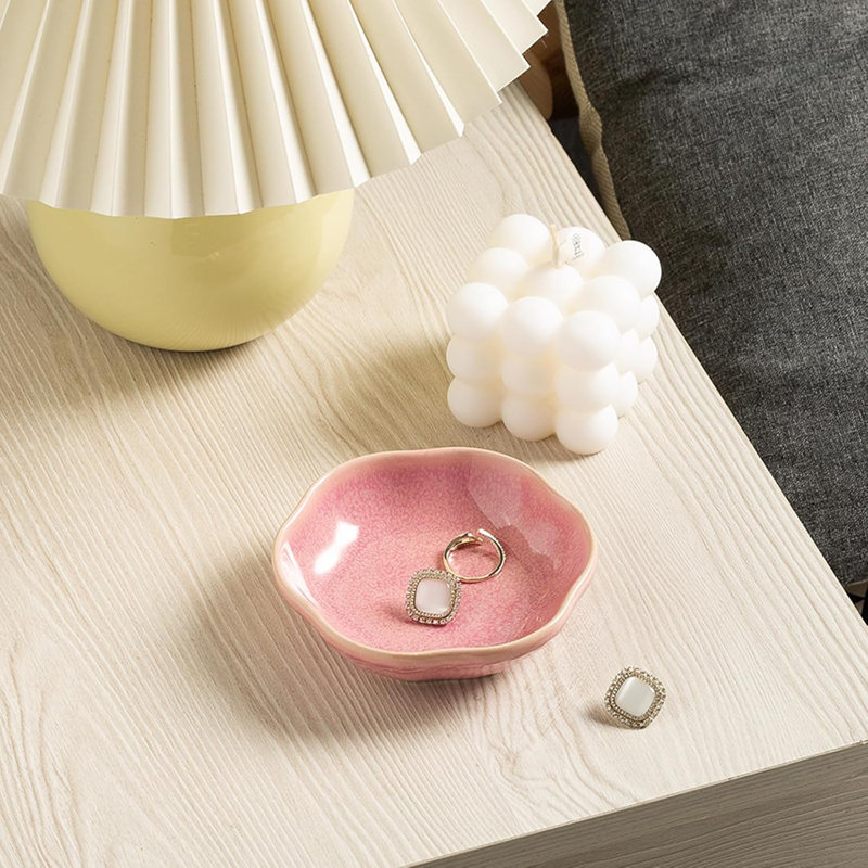 Pink Ceramic Flower Ring & Jewelry Dish