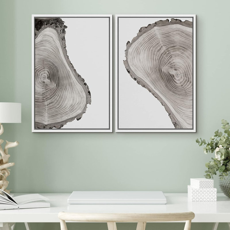 Noir et blanc, forêt, arbre, anneau, collage, nature sauvage, art moderne, rustique, détente, calme, 2 pièces, Blanc