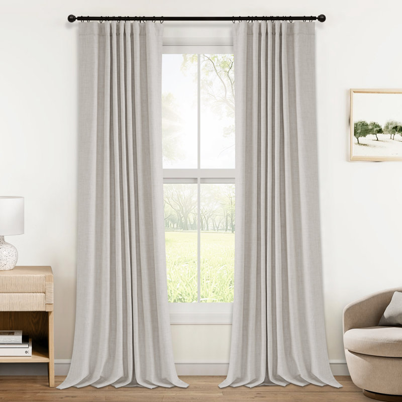 100% Blackout Curtains 50 Inch Faux Linen Thermal Insulated Blackout Drapes For Bedroom Window (Set Of 2 Panels), Beige