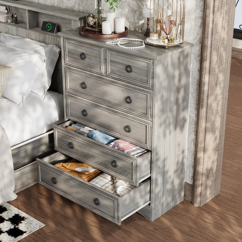 Ensemble de commode 3 pièces Lark Manor ™ - commode haute 6 tiroirs et 2 tables de chevet 2 tiroirs, gris délavé