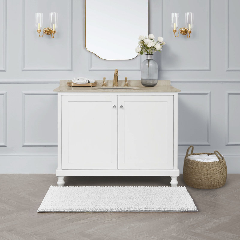 Laura Ashley Astor Chenille Non-Slip Bath Mat, White, 27" W x 45" L