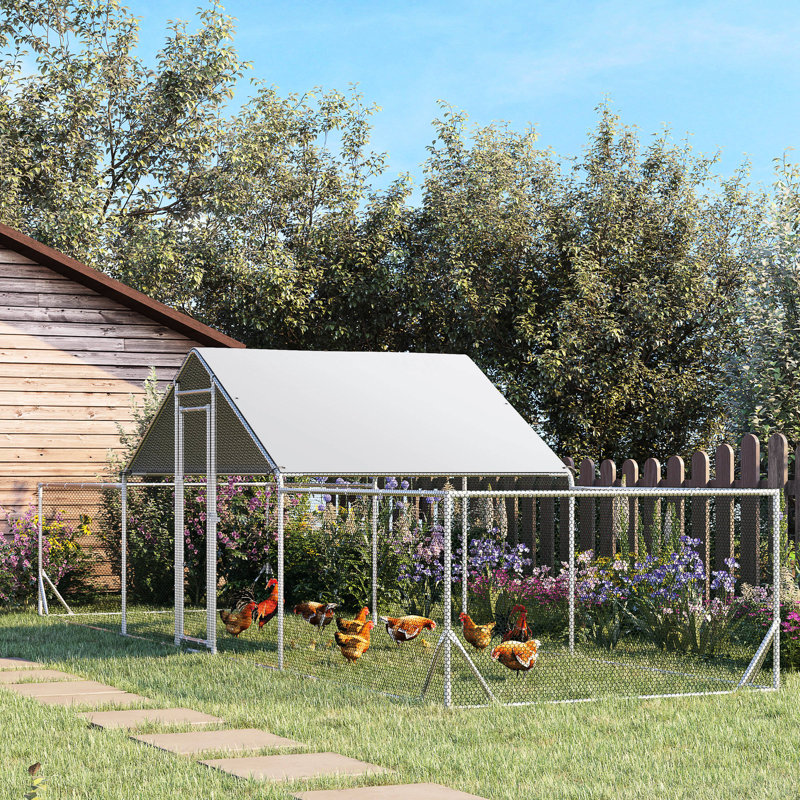 Poulailler en métal avec housse imperméable et spacieuse, 23 pi x 6,6 pi, poulailler 6,4 pi, imperméable, pour poulets, lapins,