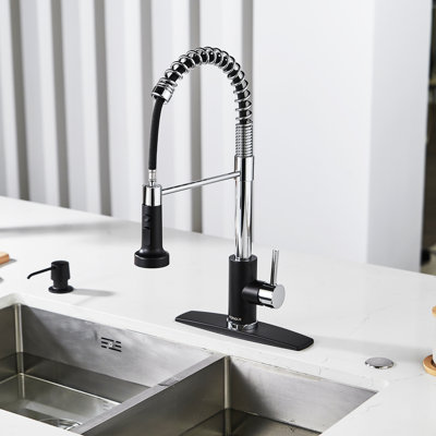 Robinet de cuisine avec douchette rétractable, robinet de cuisine en acier inoxydable, robinets de lavabo à ressort à une poignée et utilitaire à 1 ou 3 trous, robinets de cuisine pour campoir de camping