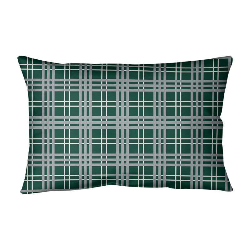 Housse de coussin et insert rectangulaires Luxury, Vert forêt / blanc / gris, Cuir / Suède