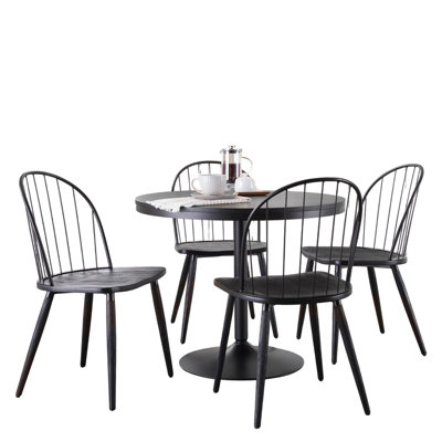 Ensemble de salle à manger 5 pièces, table ronde de 91 cm avec plateau en bois et 4 chaises à piétement en métal, bois et métal, noir, style industriel