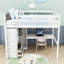 Lit mezzanine double avec garde-robe intégrée, bureau, tablettes de rangement et tiroirs-557127652