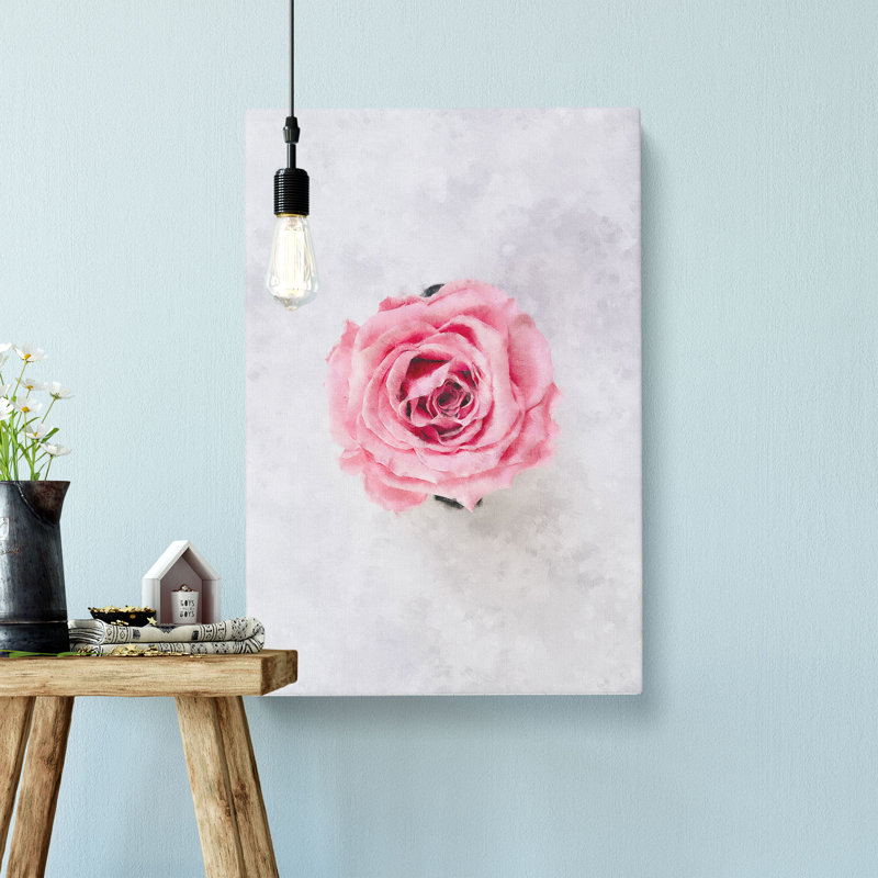 Lone Pink Rose Abstract - Wrapped Canvas, 91cm H x 60cm W x 3cm D
