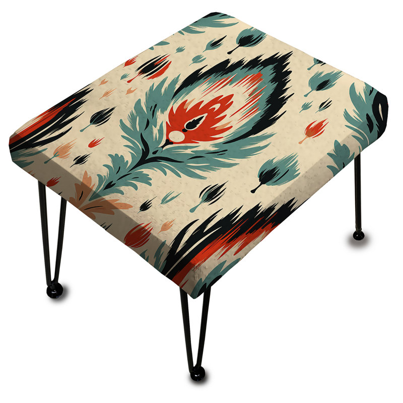 Repose-pieds rectangulaire orange et beige artisanal Ikat Heritage