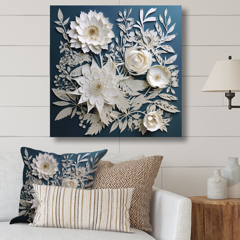 «Ryot White and Blue Flowers Bouquet Elegance», reproduction sur toile, H 24 po x l 24 po, Toile tendue