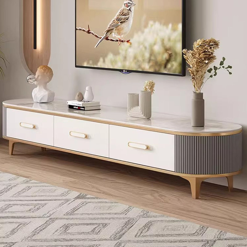 Meuble télé blanc en bois manufacturé, H 15,75 po x L 62,99 po x l 13,78 po