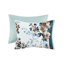 Édredon très grand / très grand - imprimé floral avec détails de broderie, literie douce 5 pièces en coton bleu et bleu sarcelle, élégant-119448415