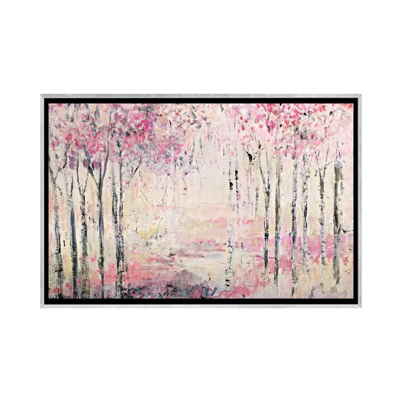 Pink Park by Jodi Maas - Painting, No Matte, 32" H x 48" W x 1.5" D, Silver Framed