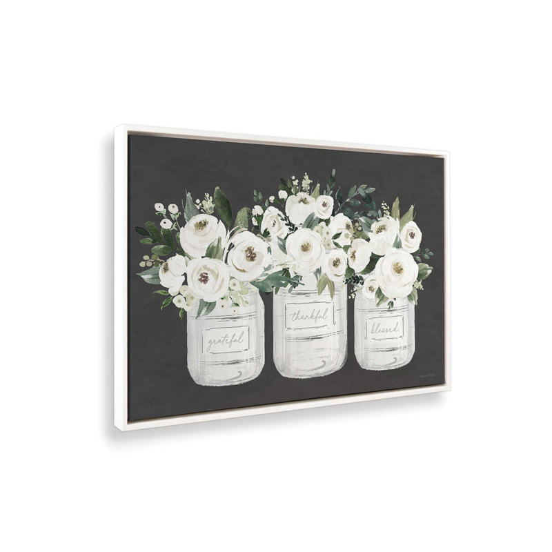 «Thankful Flowers» par Art texturé, Toile avec cadre, L 48 x H 36, Blanc