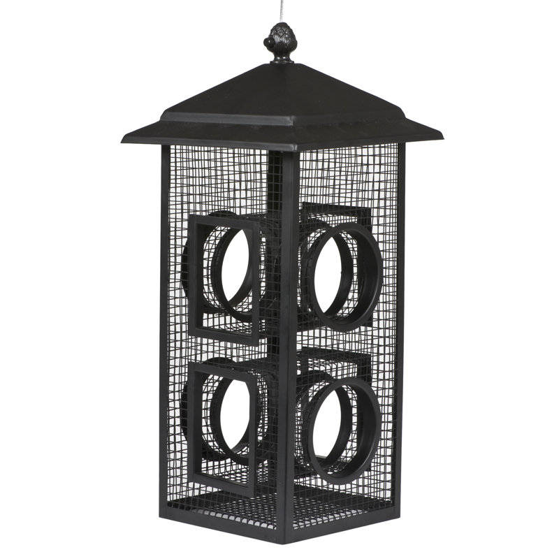 Black Metal Fly-Through Hanging Wild Bird Feeder