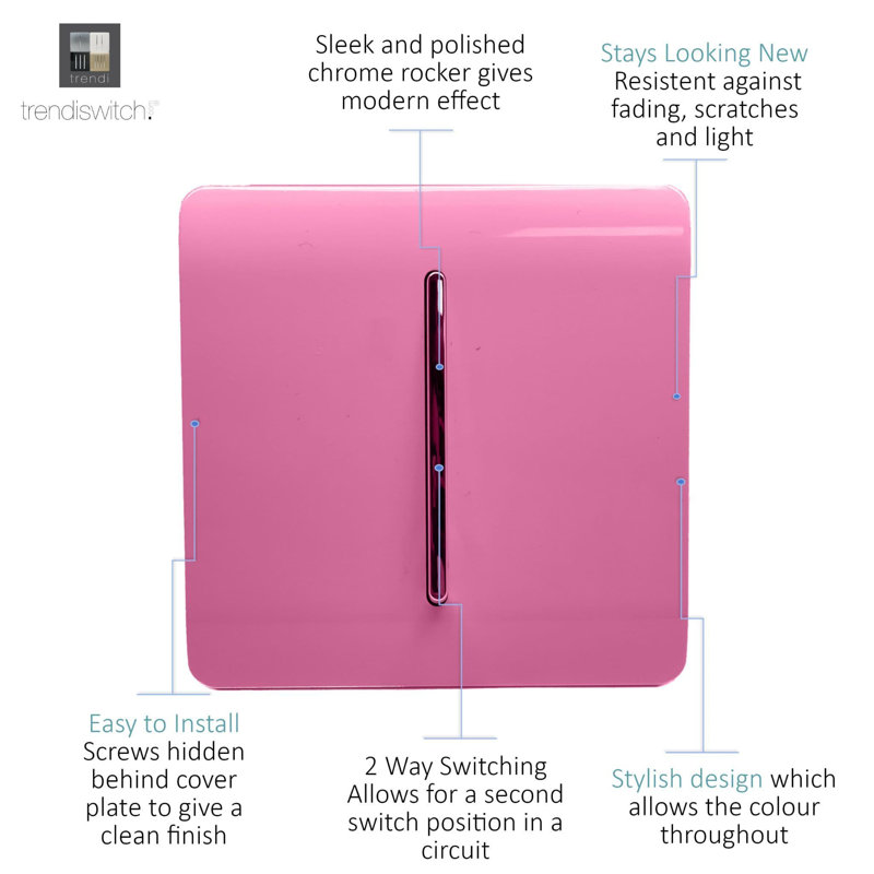Trendi Switch 1 Gang 1 or 2 way Rocker Light Switch, Pink
