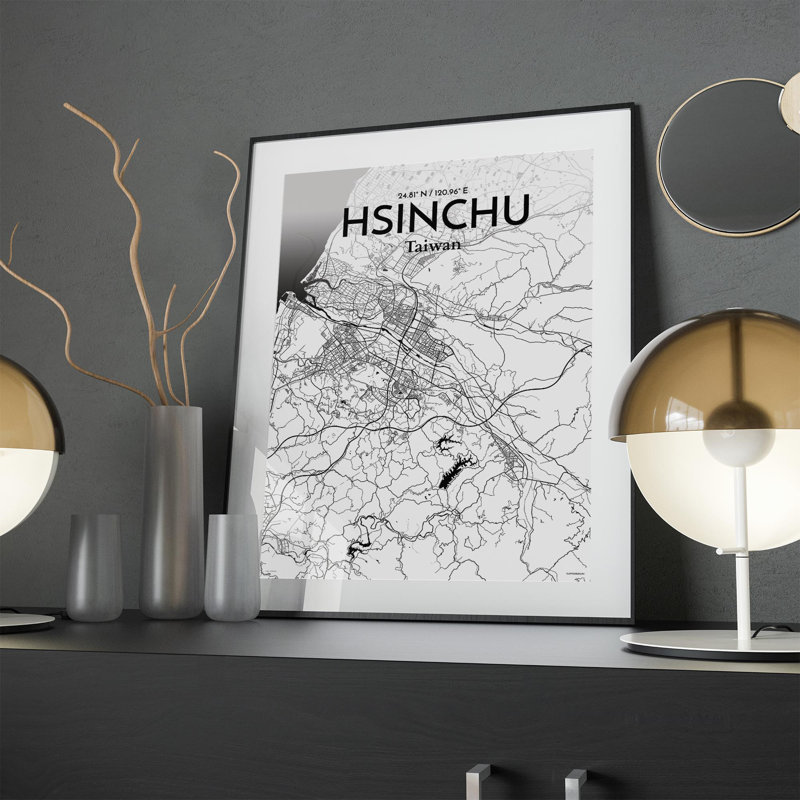 Hsinchu City Map In Ink - No Frame Print, 24cm H x 18cm W x 0.05cm D