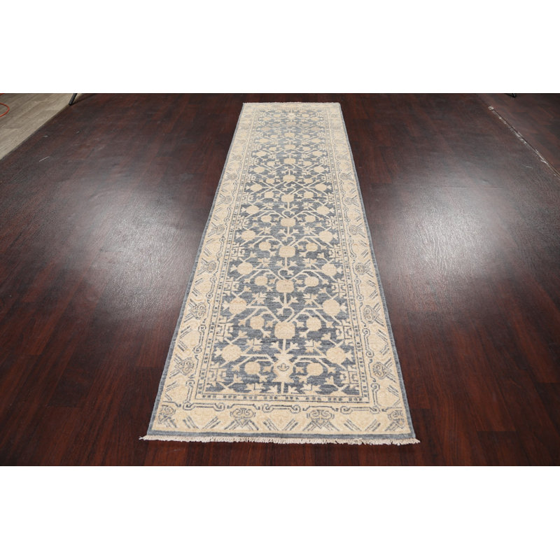 Tapis de couloir gris en Tapis décoratif laine de conception unique 2 pi 8 po x 9 pi 4 po noué à la main New Age