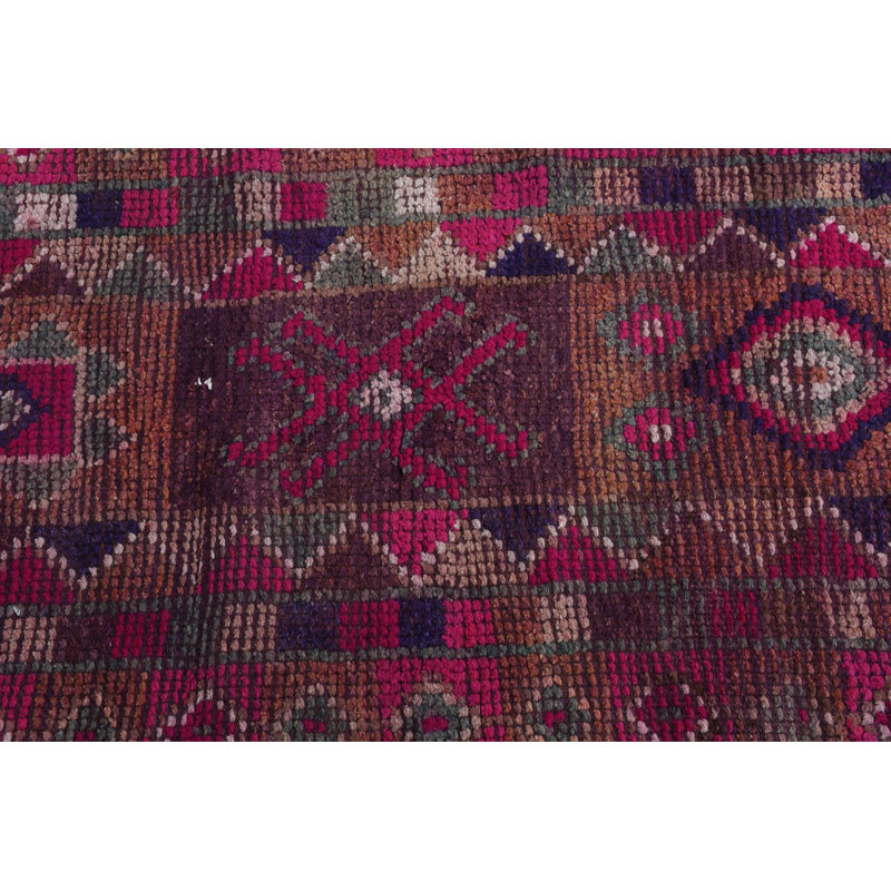 29.9x137.8 Inch Bohemian Patchwork Wool Runner, Red Rug
