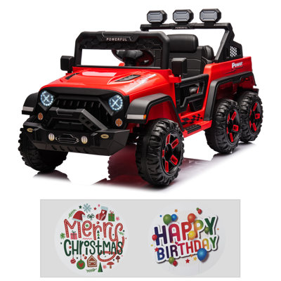 6x6 Big Ride On Truck With Remote Control, Powerful 4 Motors, Pickup Tailgate, Kids Electric Car With 6 Wheels, Music Player, Openable Doors, Led Light, 4 Spring Suspension