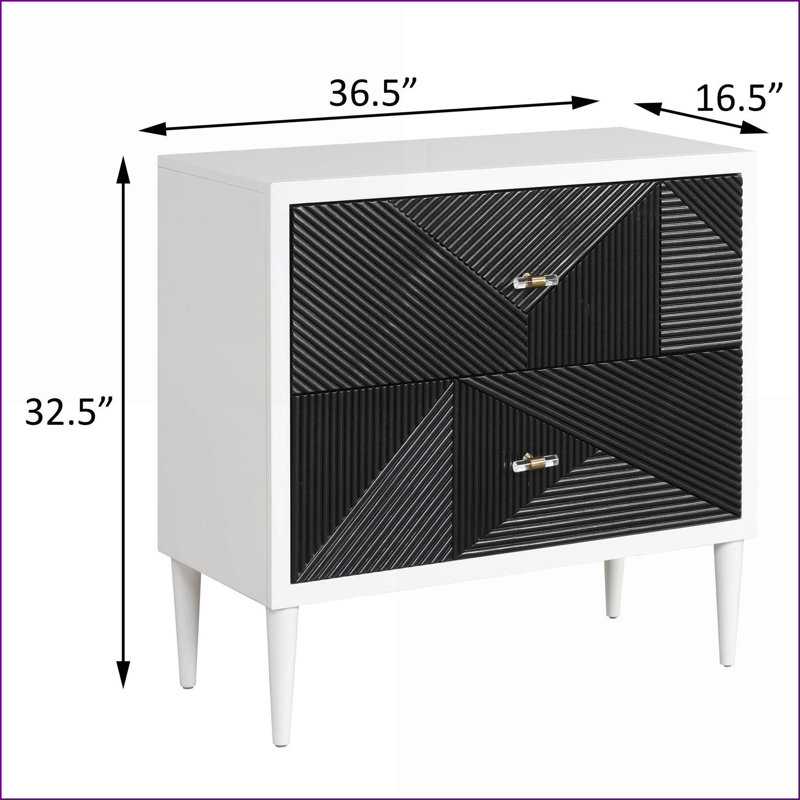 White &amp; Black Patterned Accent Nightstand with 2 Drawers