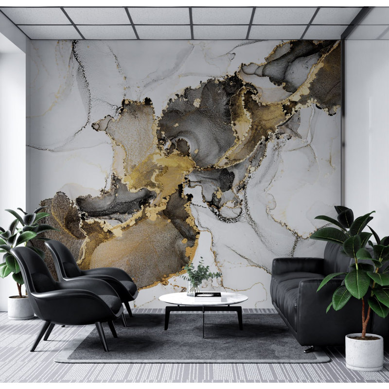 Abstrait & # 038; Papier peint amovible doré, L 48,96 po x l 75 po