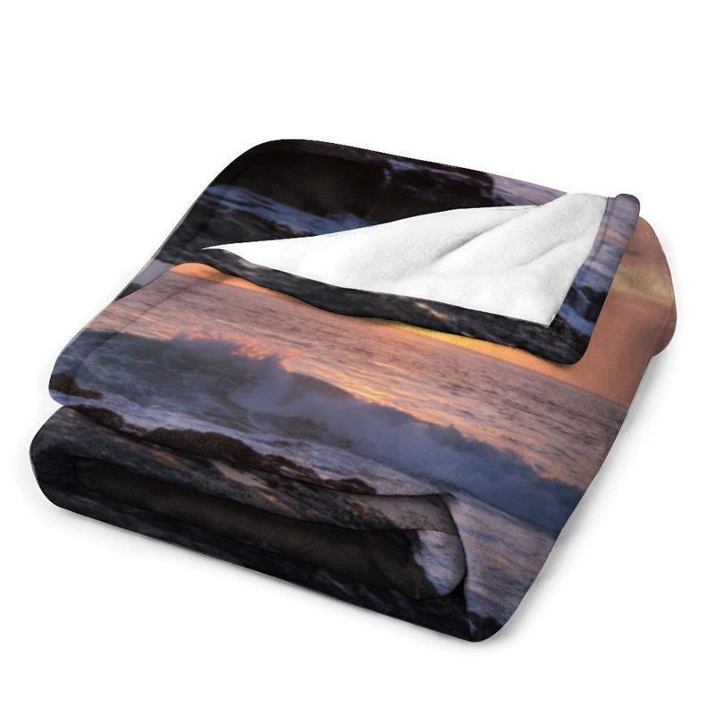 Jeté en flanelle Sunset Rocky Shore, couverture douce et chaude pour le salon, 40 po x 50 po
