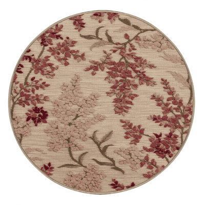 Machine Washable Botanical Beige Area Rug
