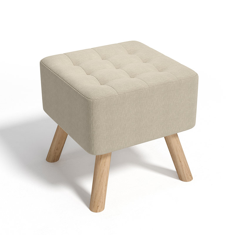 Germain Square Solid Colour Footstool Ottoman, Beige