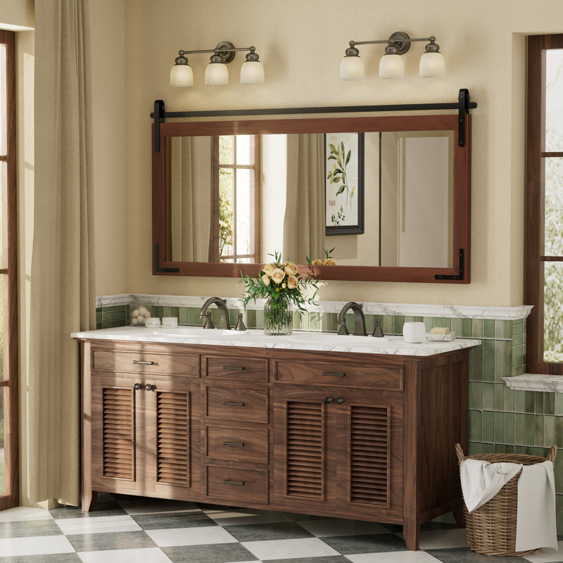 Miroir mural Amara Rustic Farmhouse, 60 po x 30 po; Horizontale, Brun