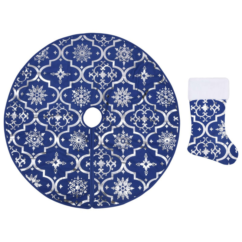 Kimber Luxury Christmas Tree Skirt with Sock, Blue, 90 cm