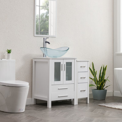 Breahnna 36'' Free Standing Single Bathroom Vanity with Manufactured Wood Top, Vessel Sink, Faucet, Drain
