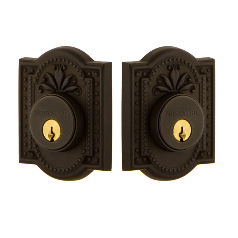 Nostalgic Warehouse Meadows Plate Double Cylinder Deadbolt, Oil Rubbed Bronze, 2.75