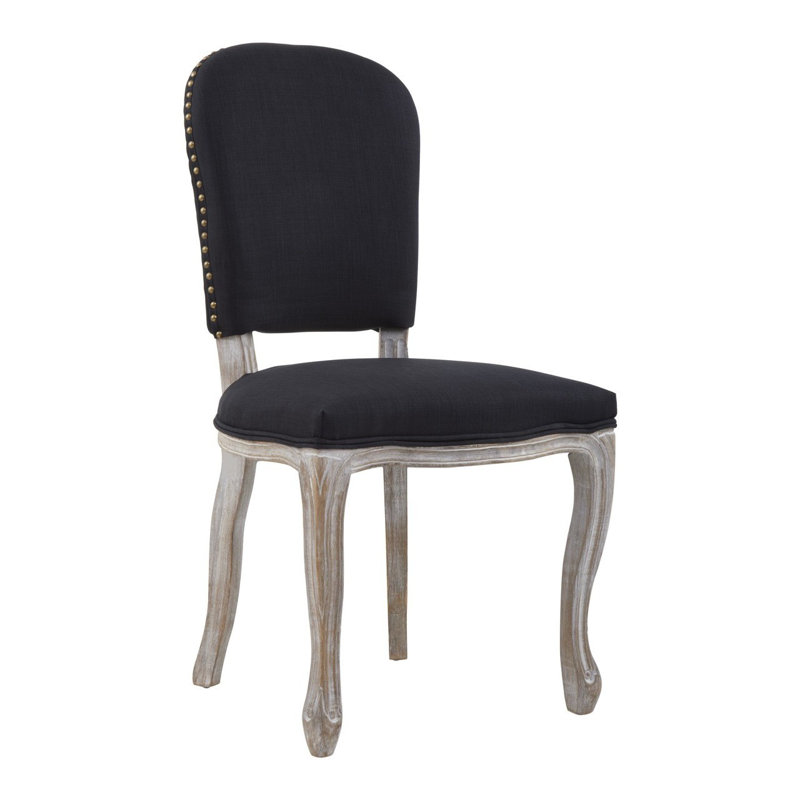 Hurd 50cm H Linen Upholstered King Louis Back Side Chair, Black