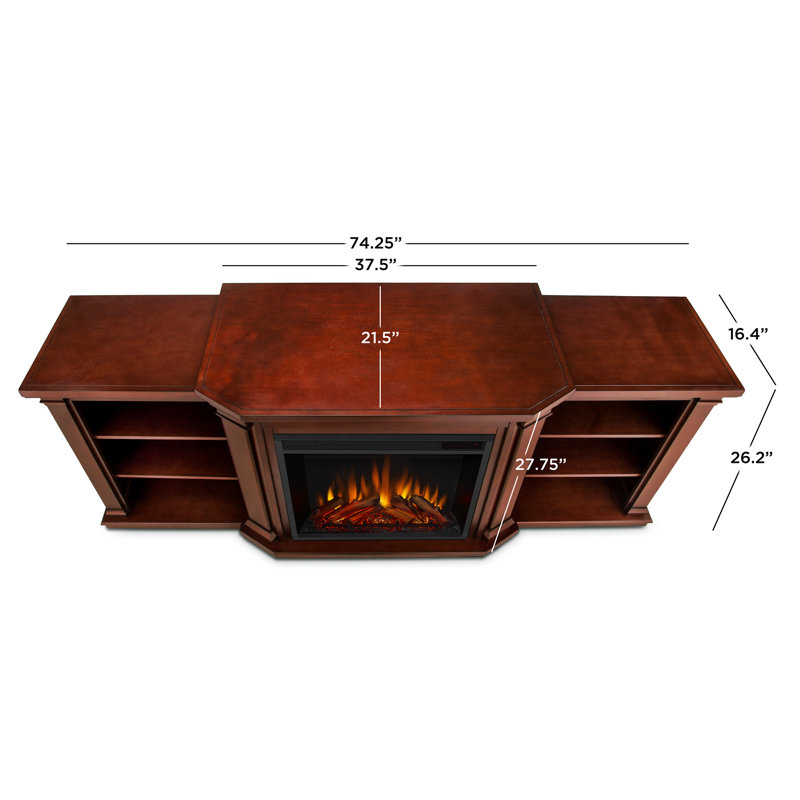 Valmont 74'' TV Stand with Fireplace, Dark Mahogany