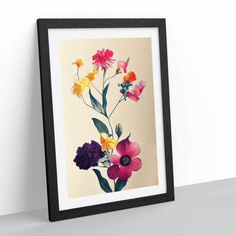 Bunch Of Mixed Flowers - Single Picture Frame Print, Black, 64cm H x 46cm W x 2cm D