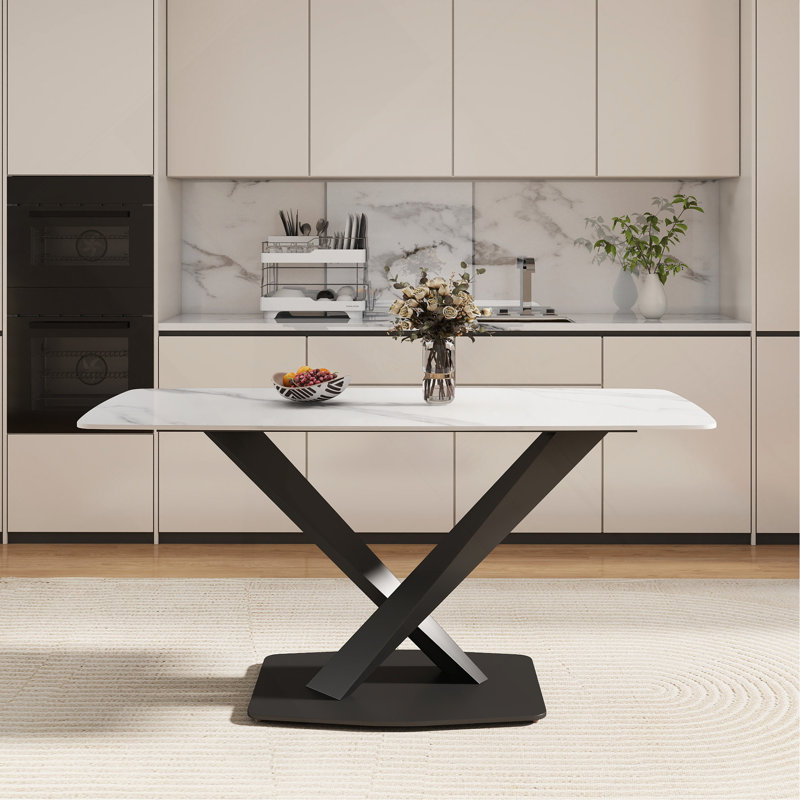 Table de salle à manger 63 po 63 po, Noir, Blanc, 29.53" H x 63" W x 31.5" D