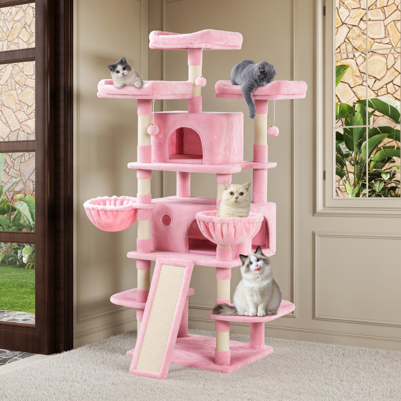  Ardle 67'' H Multi-Level Cat Tree with Platforms and Condos, Pink