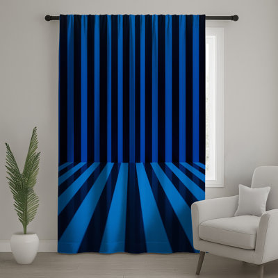 Blue Black Vertical Stripes Window Curtains, Stripes Sheer & Blockout Curtains - 1 Panel