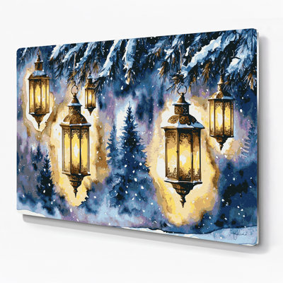 Christmas Christmas Lanterns Beige Metal Wall Art